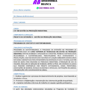 Projeto de Extensão II - Gestão da Produção Industrial