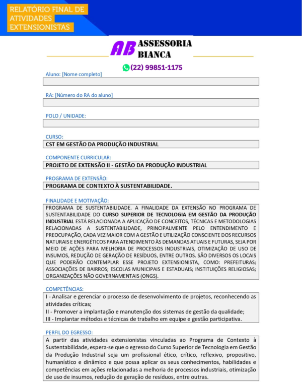 Projeto de Extensão II - Gestão da Produção Industrial