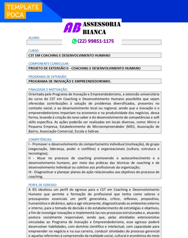 Projeto de extensão II Coaching e Desenvolvimento Humano