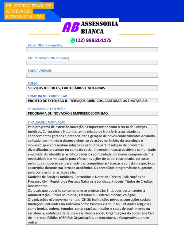 Projeto de extensão II - Serviços jurídicos, cartorários e notariais