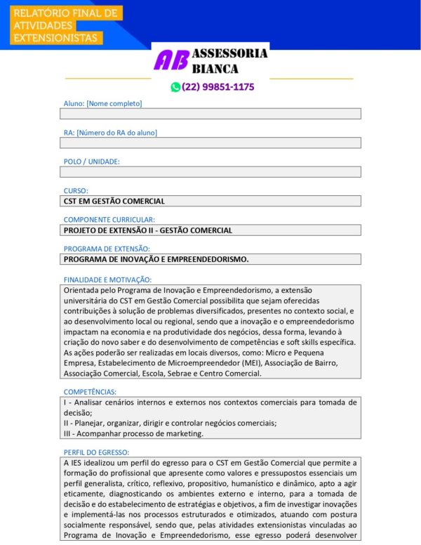 Projeto de Extensão II - Gestão Comercial