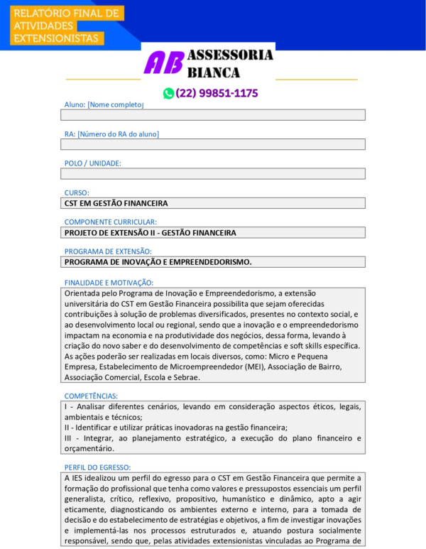 Projeto de Extensão II - Gestão Financeira