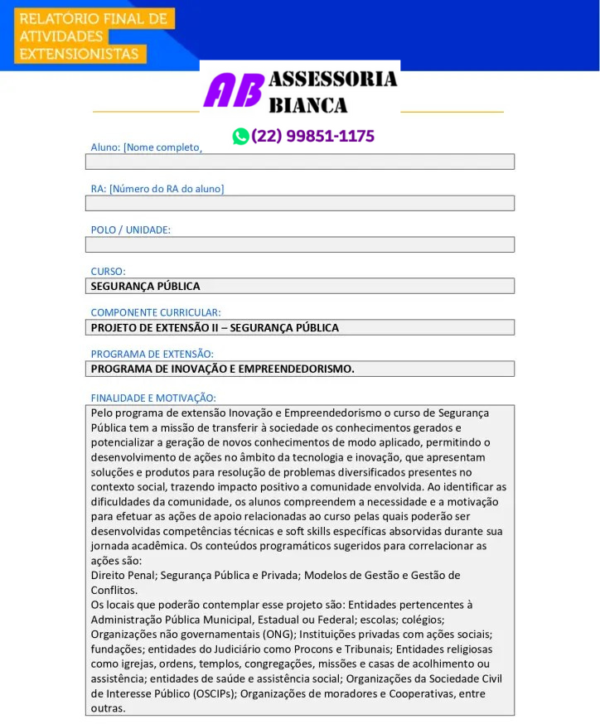 Projeto de Extensão II – Segurança Pública