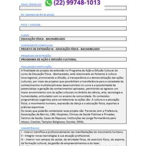 Projeto de extensão III - Educação Física – Bacharelado
